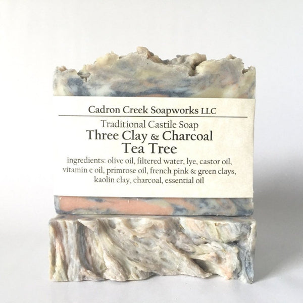 Three Clay Charcoal Tea Tree Castile Handmade Soap