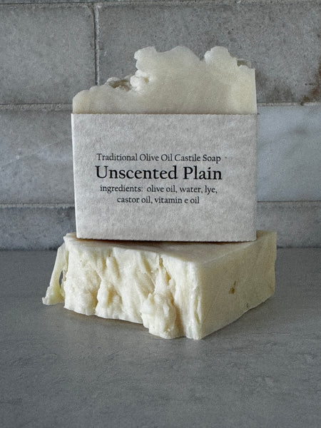 Traditional Castile Unscented Plain Handmade Soap, 3 ounce bar