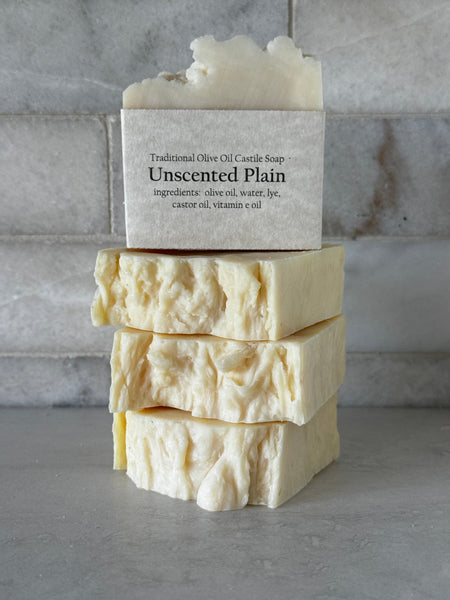 Traditional Castile Unscented Plain Handmade Soap, 3 ounce bar