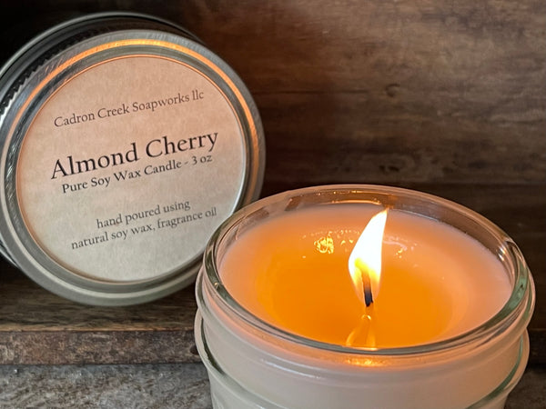 Soy Wax Candles - 3oz - Almond Cherry - Scented With Fragrance Oils