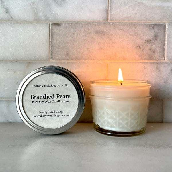 Soy Wax  Candles - 3oz - Brandied Pears - Scented With Fragrance Oils
